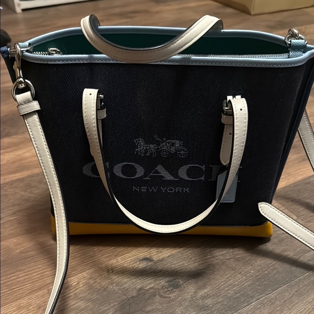 Coach Blue and Yellow Tote Bag with Modern Design